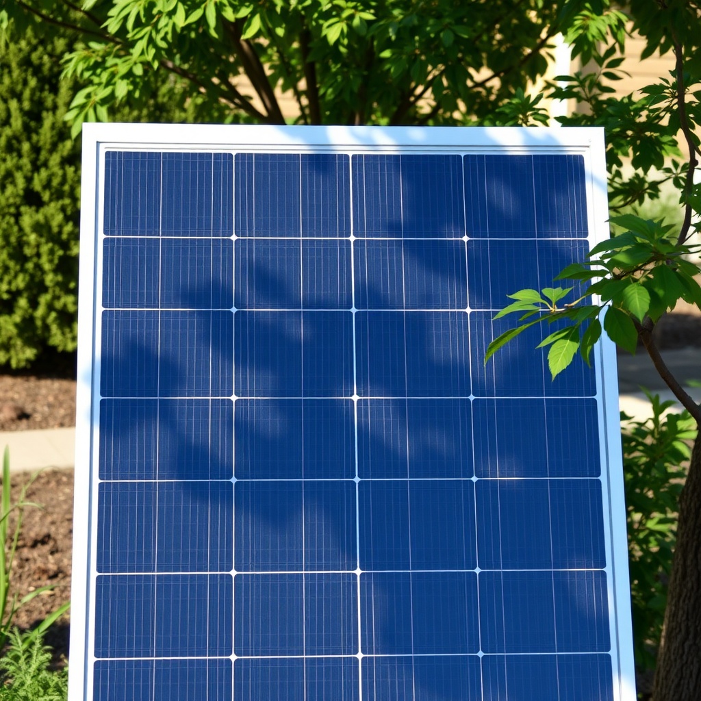 A photorealistic photo of a Canadian Solar CS6W-440 panel with visible sunlight and a smal