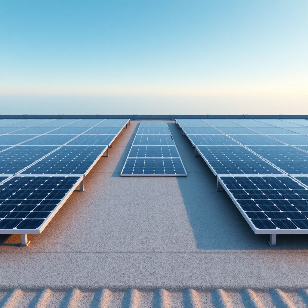 <photorealistic photo of a computer-generated layout with multiple rows of Canadian Solar