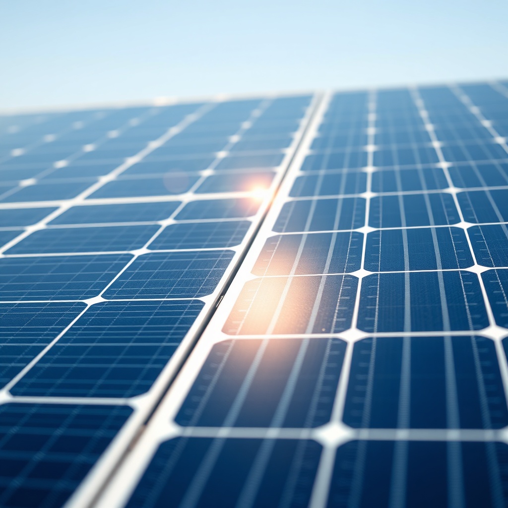 A photorealistic close-up of two solar panels