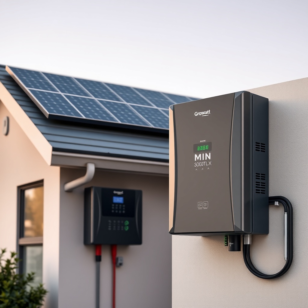 A photorealistic photo of a modern home with solar panels on the roof