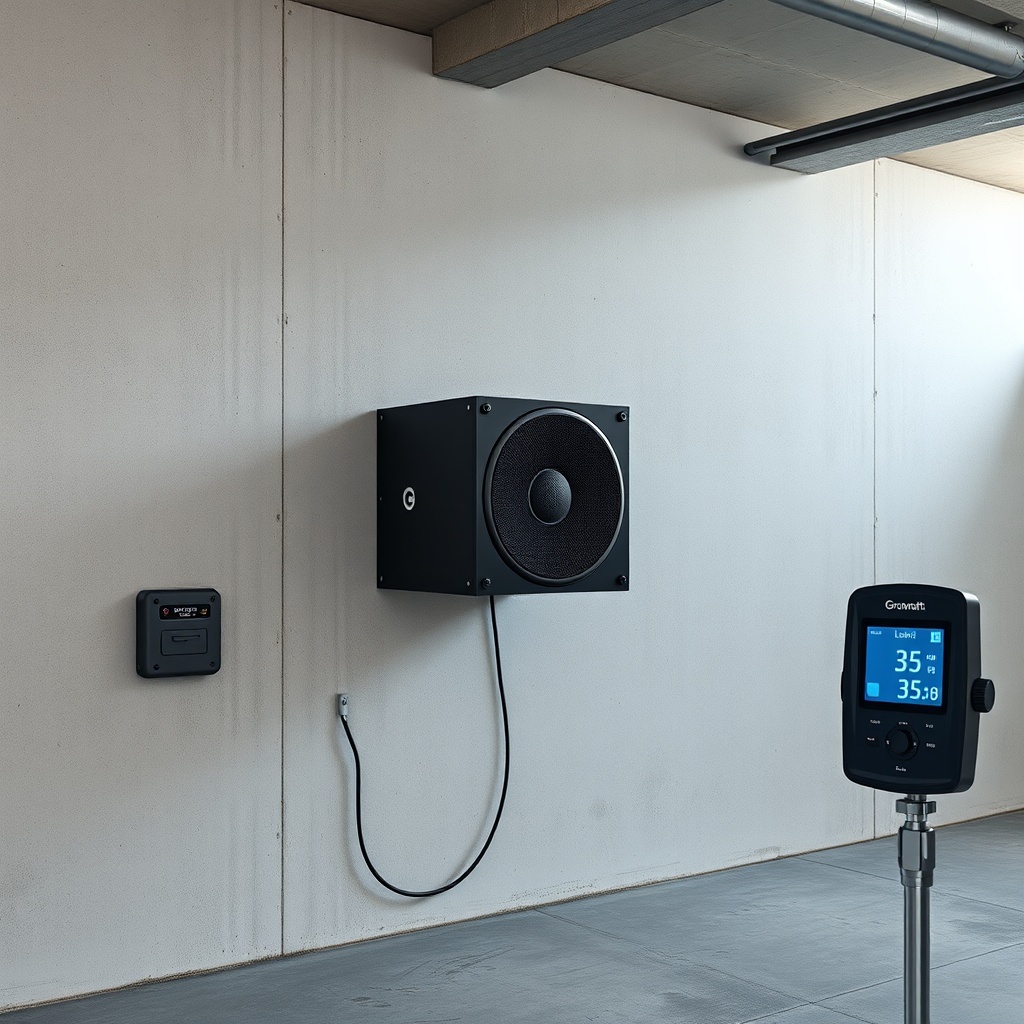 A clean photorealistic photo of a Growatt MIN 3000TL-X mounted on a concrete wall in a ven