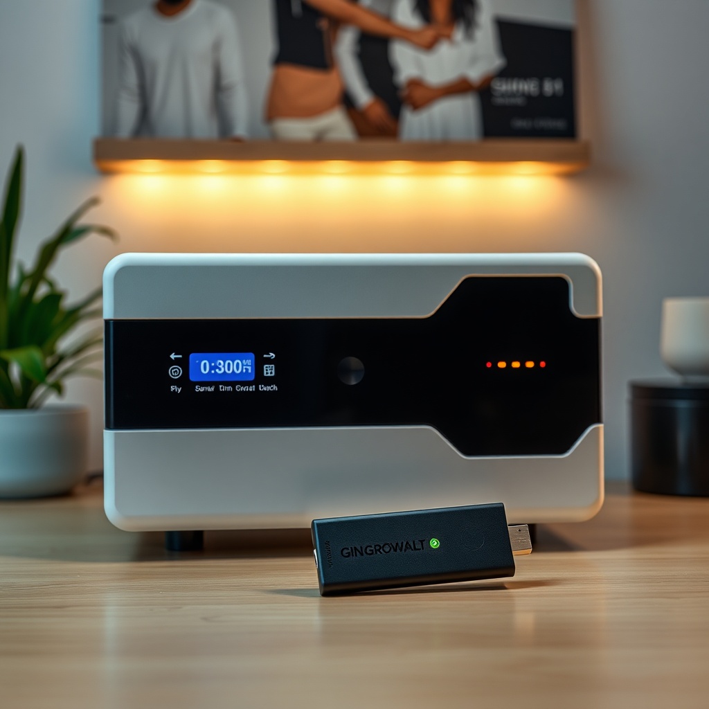 Bir Growatt MIN 3000TL-X invertörünün yanında Shine WiFi Stick modülünün yakın çekim fotoğ