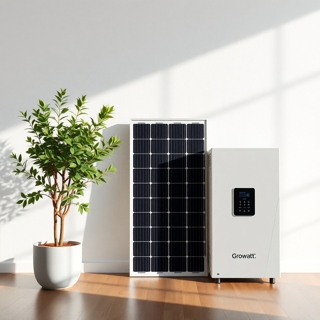 Bir evin çatısında parlak güneş altında kurulu Growatt MIN 3000TL-X invertörü