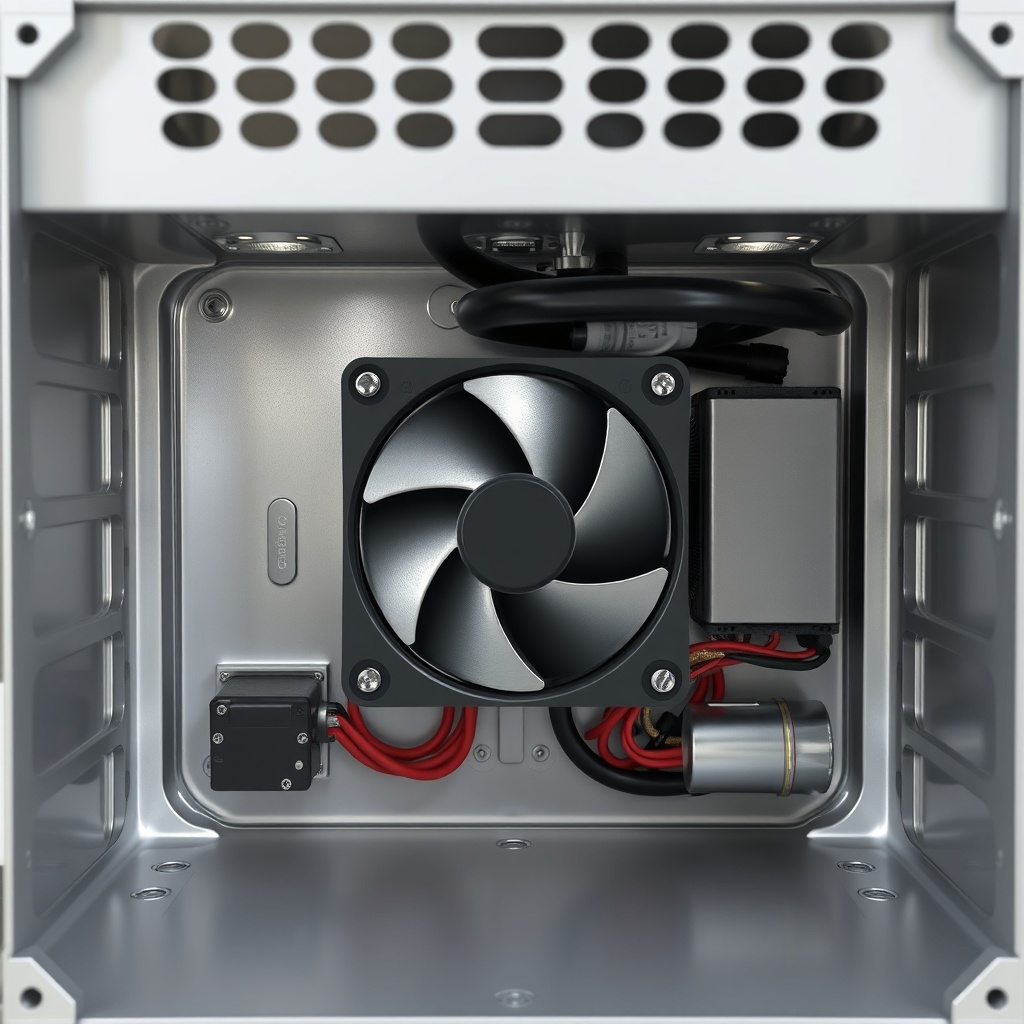 <clean photorealistic photo/illustration of the interior of Growatt MIN 3000TL-X showing e
